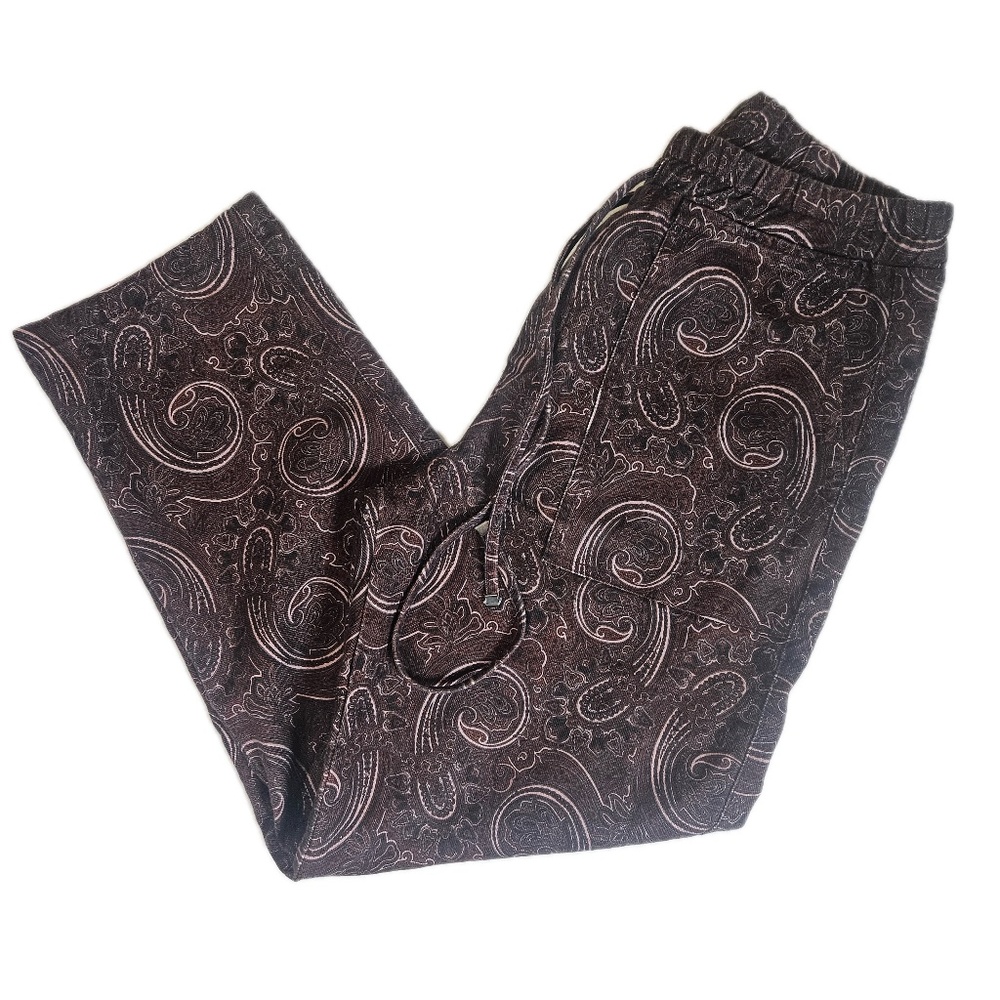 Zara Pants‎ Womens Small Brown Paisley Pull On Elastic Waist Drawstring Pockets